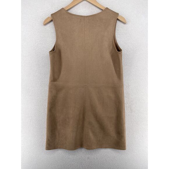 MAX STUDIO Dress S Stretch Faux Suede Sleeveless V-Neck Mini Shift Vicuna Brown - Picture 2 of 12